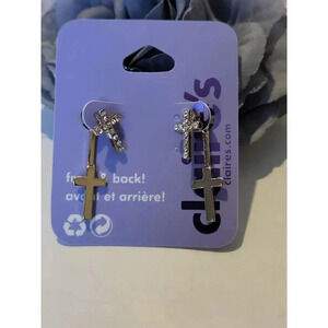 Claire's‎ Goldtone Moving Cross Earrings